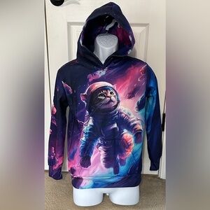 Boys Astronaut Cat Galaxy Graphic Hoodie Size XXL